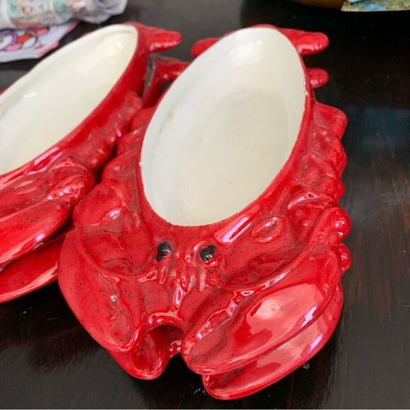 Set of 4 Vintage Red Crab Ceramic Serving Dishes – Coastal Lobster Bake Bowls - Picture 2 of 13
